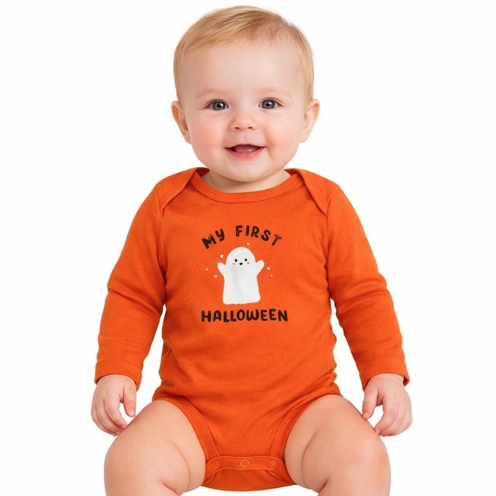 NWT Carters My First Halloween Ghost Bodysuit Outfit Baby 6M Orange Long Sleeve